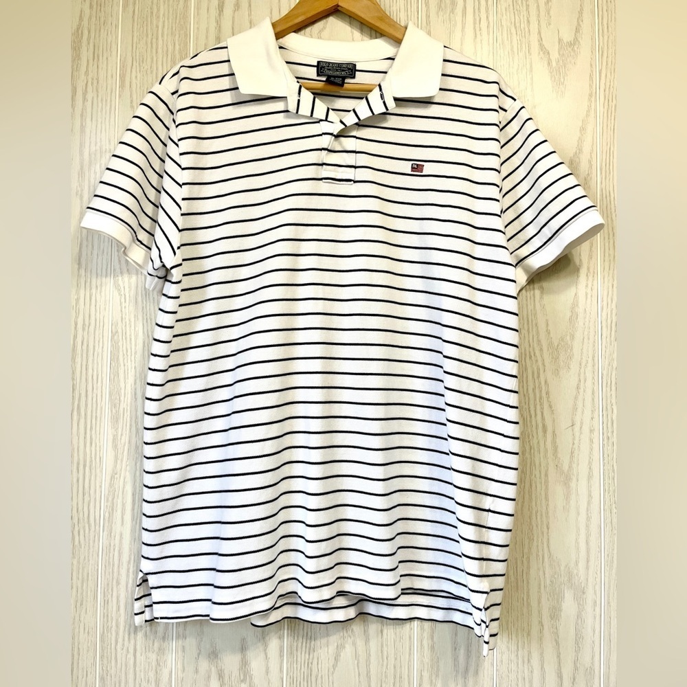 Vintage Polo Jeans Company Blue Polo Collar Shirt Cotton Mens Striped Size XL